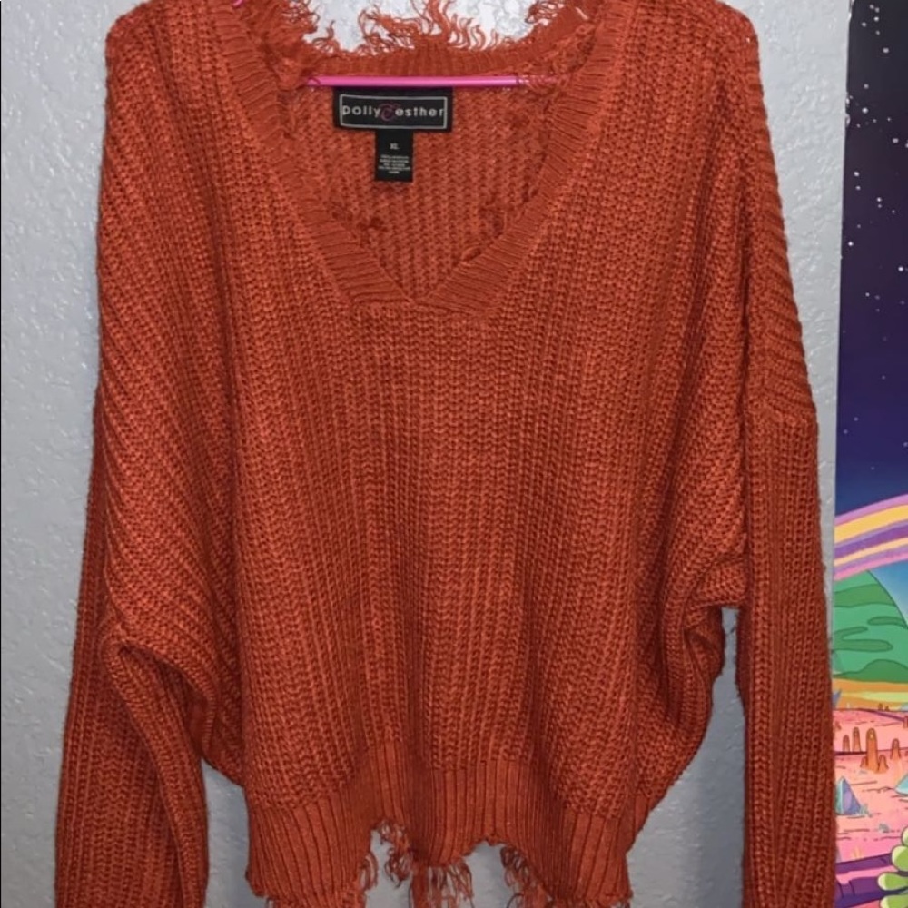 Distresssed burnt orange sweater